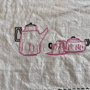 Source Unknown Pink and Black Embroidered Kitchen Linen